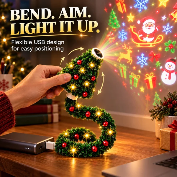 Magical Christmas Tree USB Projector Light - 6 Festive Scenes, Flexible Gooseneck LED Lamp for Bedroom Wall Ceiling Holiday Decor