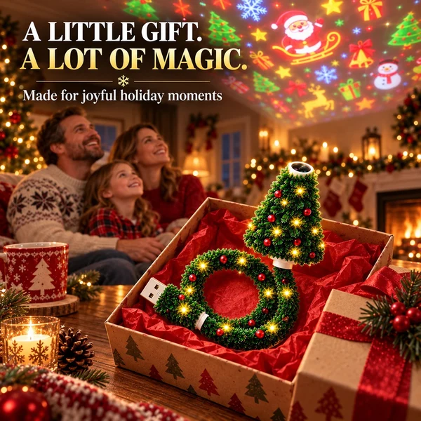 Magical Christmas Tree USB Projector Light - 6 Festive Scenes, Flexible Gooseneck LED Lamp for Bedroom Wall Ceiling Holiday Decor
