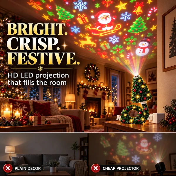 Magical Christmas Tree USB Projector Light - 6 Festive Scenes, Flexible Gooseneck LED Lamp for Bedroom Wall Ceiling Holiday Decor