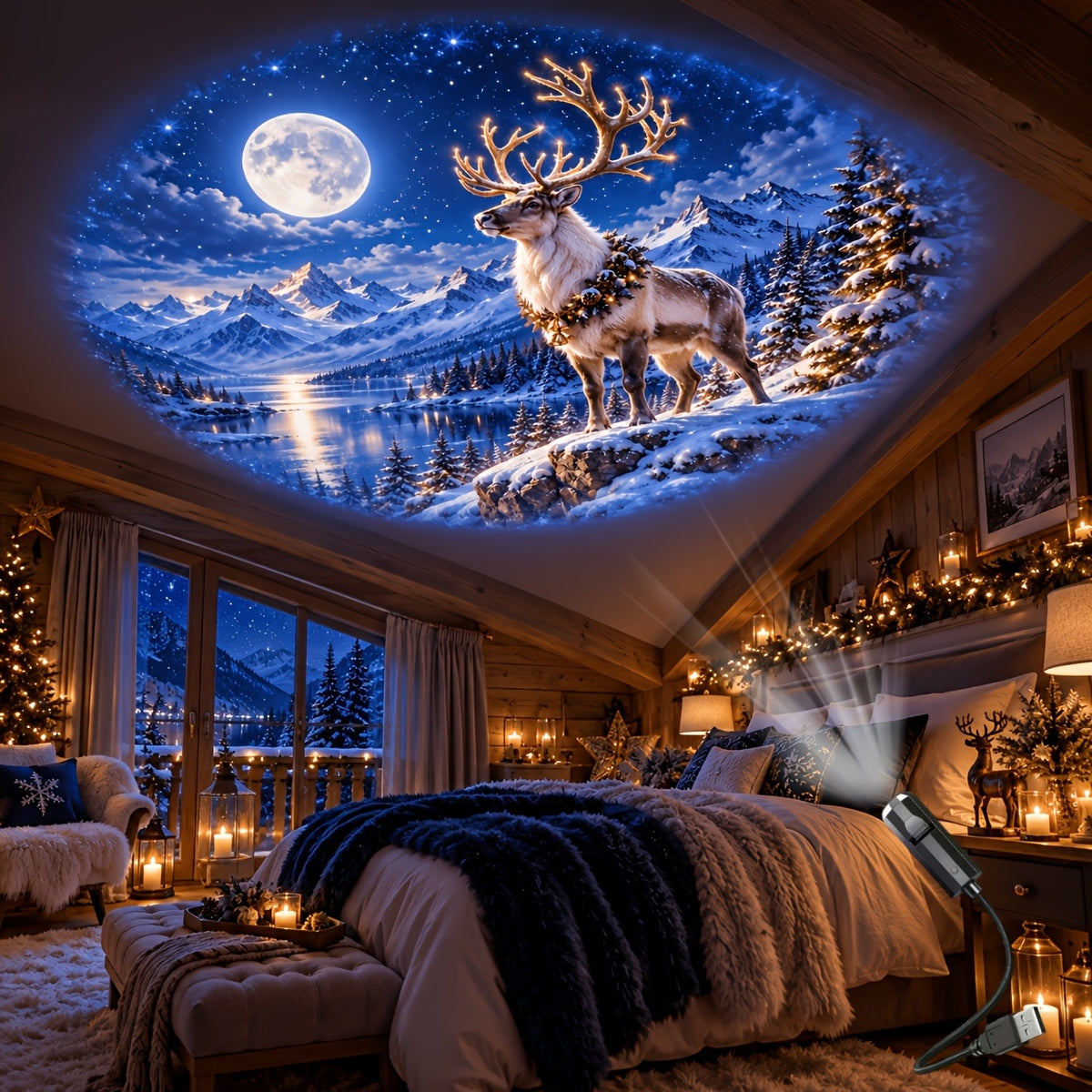 Christmas Projector Lights Outdoor - 10 Switchable Pattern Slides, 360° Rotating LED Holiday Lights for Xmas Party Garden Yard